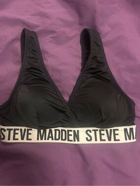 Steve Madden Black Bralette with White Logo Band